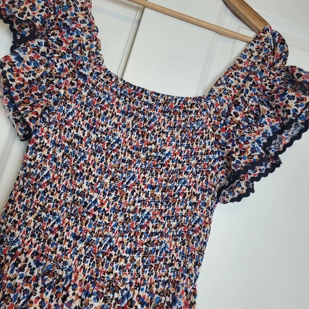 Tory Burch-Printed floral Garden 100% cotton midi dress  Small Elastic Stretch